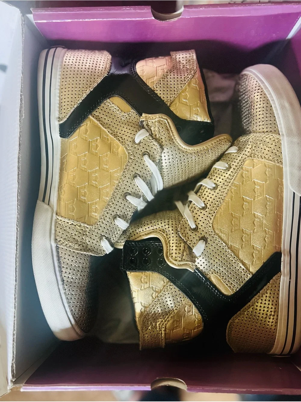 Supra Mens Muska Skytop Limited Shoes Gold/Black Suede Gold Size 11 W/BOX